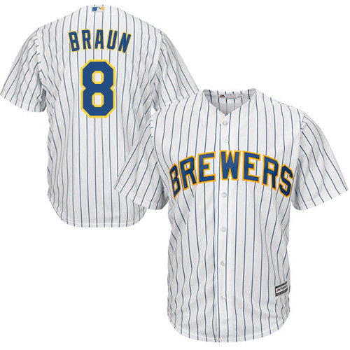Brewers #8 Ryan Braun White(blue stripe) Cool Base Stitched Youth MLB Jersey - Click Image to Close